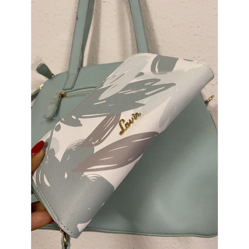RARE LAVIE AQUA HANDBAG W/ MATCHING WALLET SATCHEL PURSE MEDIUM ZIPS FLORAL - Picture 6 of 11